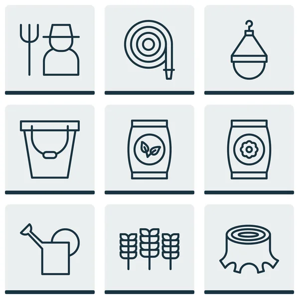 Set de 9 iconos de la Holticultura. Incluye trigo, granos, fertilizantes y otros símbolos. Hermosos elementos de diseño . — Vector de stock