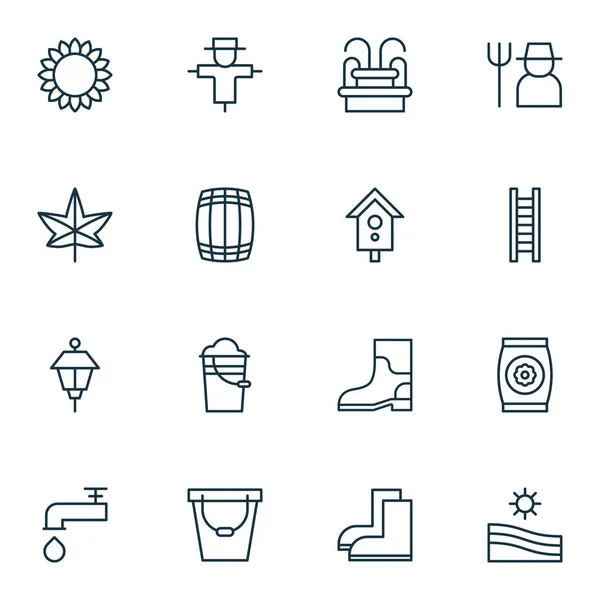 Conjunto de 16 ícones de plantação. Inclui Grower, Spigot, Lanterna e outros símbolos. Elementos de design bonito . —  Vetores de Stock