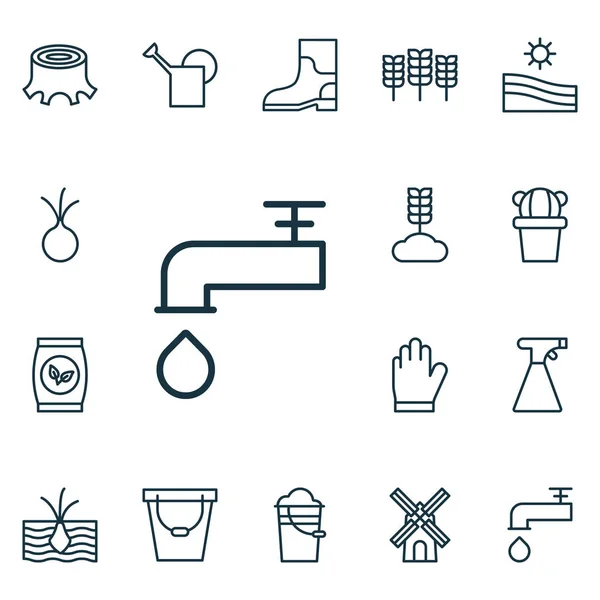 Set von 16 Bauernhof-Symbolen. enthält Weizen, Eimer, Körner und andere Symbole. schöne Gestaltungselemente. — Stockvektor