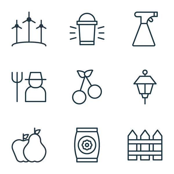 Set van 9 tuinieren iconen. Bevat zoete Berry, lantaarn, teler en andere symbolen. Mooie designelementen. — Stockvector