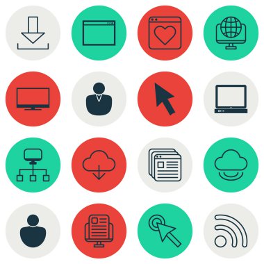 16 Web simgeler kümesi. Veri, fare ve diğer semboller kazanmak imleç musluk içerir. Güzel tasarım öğeleri.