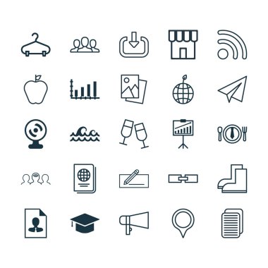 25 evrensel düzenlenebilir simgeler kümesi. Web, mobil ve App tasarım için kullanılabilir. Öğeleri girin gibi para transferi, toplum ve daha fazlasını içerir.