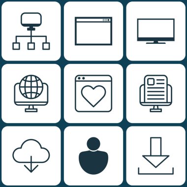 9 Web simgeler kümesi. Oturum açma, Program, ardından Web sitesi ve diğer simgeleri içerir. Güzel tasarım öğeleri.