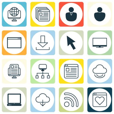 16 Internet simge kümesi. Web sayfası, veri ve diğer simgeler tasarruf hesabı içerir. Güzel tasarım öğeleri.