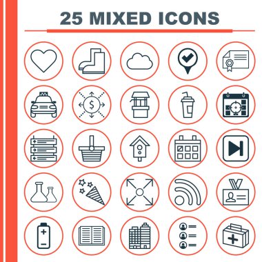 25 evrensel düzenlenebilir simgeler kümesi. Web, mobil ve App tasarım için kullanılabilir. İş başvurusunda, proje hedefleri, ekose desenli işaretçisini ve daha fazlası gibi unsurları içerir.