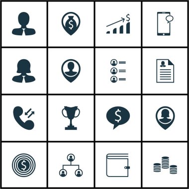 16 insan kaynakları simgeler kümesi. PIN çalışan, iş başvuruları, iş anlaşması ve diğer simgeleri içerir. Güzel tasarım öğeleri.