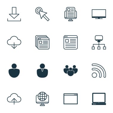 16 Internet simge kümesi. Web yer imleri, Program, Web sayfası ve diğer simgeleri içerir. Güzel tasarım öğeleri.