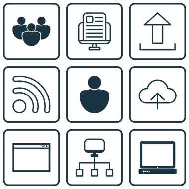 9 Web simgeler kümesi. Veri içerir eşitlemek, Program, Wifi ve diğer simgeler. Güzel tasarım öğeleri.