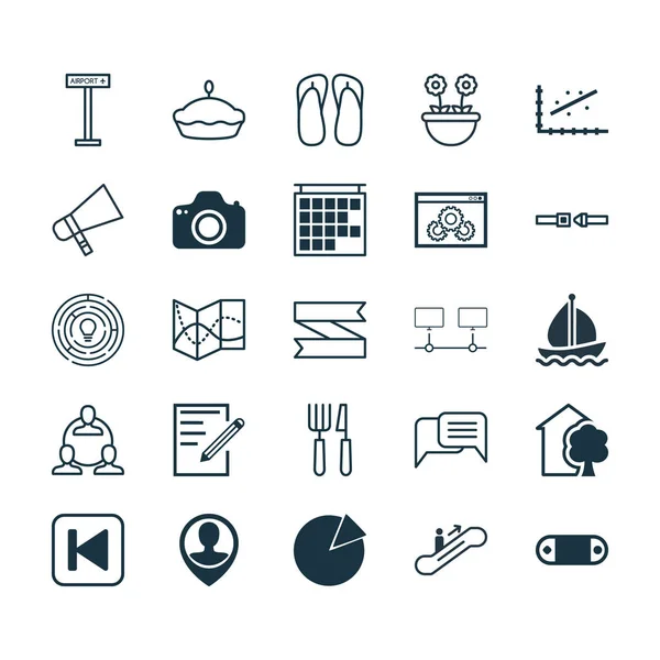 Set Of 25 Universal Editable Icons. Dapat digunakan untuk Web, Mobile dan Desain App. Termasuk Elemen Seperti Pisau Garpu, Slipper, Perangkat Terhubung Dan Lebih . - Stok Vektor