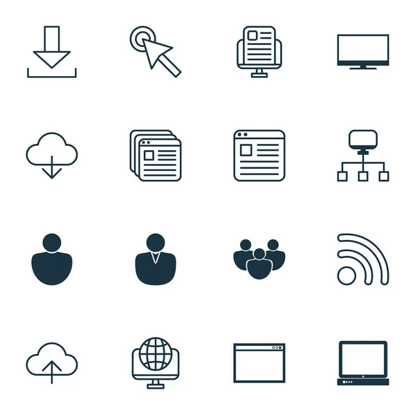 Conjunto de 16 iconos de Internet. Incluye marcadores de sitios web, programa, página web y otros símbolos. Hermosos elementos de diseño . — Vector de stock