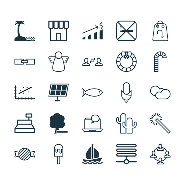 Set Of 25 Universal Editable Icons. Dapat digunakan untuk Web, Mobile dan Desain App. Termasuk Elemen Seperti Permen Toffee, Jagung, Archangel . - Stok Vektor