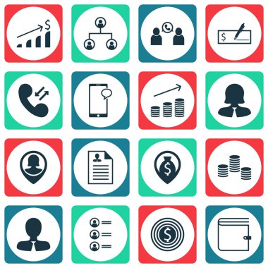 16 yönetimi simgeler kümesi. Paralar içerir büyüme, Yöneticisi, iş hedefi ve diğer simgeler. Güzel tasarım öğeleri.
