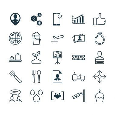 25 evrensel düzenlenebilir simgeler kümesi. Web, mobil ve App tasarım için kullanılabilir. Kar grafik, kova ve bagaj atlıkarınca gibi unsurları içerir.