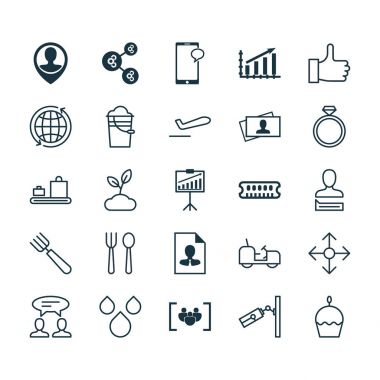 Set Of 25 Universal Editable Icons. Can Be Used For Web, Mobile And App Design. Includes Elements Such As Profit Graph, Bucket, Baggage Carousel And More. clipart