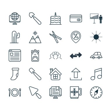 25 evrensel düzenlenebilir simgeler kümesi. Web, mobil ve App tasarım için kullanılabilir. Sırt çantası, Web sayfası, Kış Kupası ve daha fazlası gibi unsurları içerir.