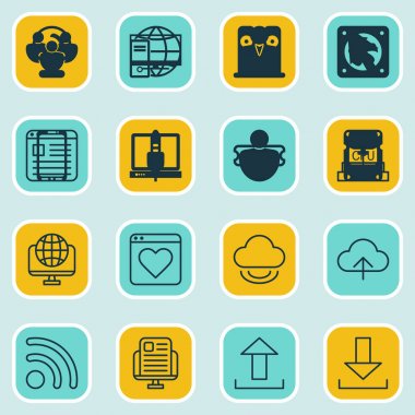 16 Web simgeler kümesi. Giriş, ardından Web sitesi, takım ve diğer simgeleri içerir. Güzel tasarım öğeleri.