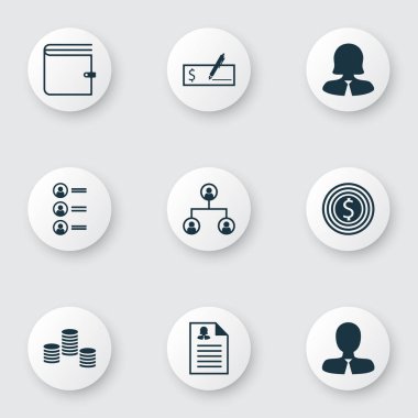 9 yönetim simgeler kümesi. İş kadını, Yöneticisi, iş başvurularını ve diğer simgeleri içerir. Güzel tasarım öğeleri.