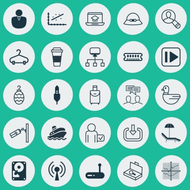 25 evrensel düzenlenebilir simgeler kümesi. Web, mobil ve App tasarım için kullanılabilir. Kontrol, seyirci, müzik ve daha fazla takip bavul gibi unsurları içerir.