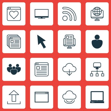 16 Web simgeler kümesi. Program, fare, ekran ve diğer simgeleri içerir. Güzel tasarım öğeleri.