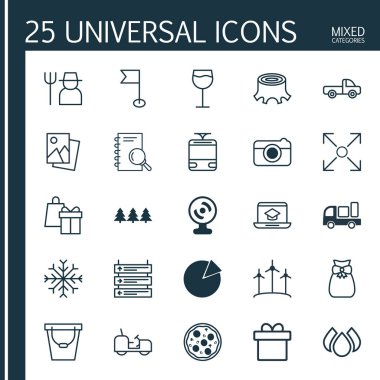 25 evrensel düzenlenebilir simgeler kümesi. Web, mobil ve App tasarım için kullanılabilir. Üretici, Street, kar ve daha fazlası gibi unsurları içerir.