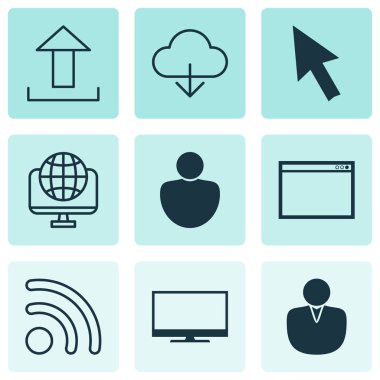 9 Online bağlantı simgeler kümesi. Hesap, Program, insan ve diğer simgeler içerir. Güzel tasarım öğeleri.
