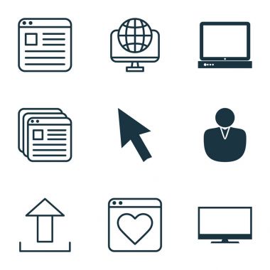 9 Internet simge kümesi. İzlenen Web sitesi, Web yer imleri, bilgisayar ağ ve diğer simgeleri içerir. Güzel tasarım öğeleri.