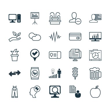 25 evrensel düzenlenebilir simgeler kümesi. Web, mobil ve App tasarım için kullanılabilir. Plastik kart, masaüstü bilgisayar, nektarin ve daha fazlası gibi unsurları içerir.