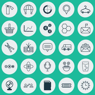 25 evrensel düzenlenebilir simgeler kümesi. Web, mobil ve App tasarım için kullanılabilir. Marker, güneş saati, başarı grafik ve daha fazlası gibi unsurları içerir.