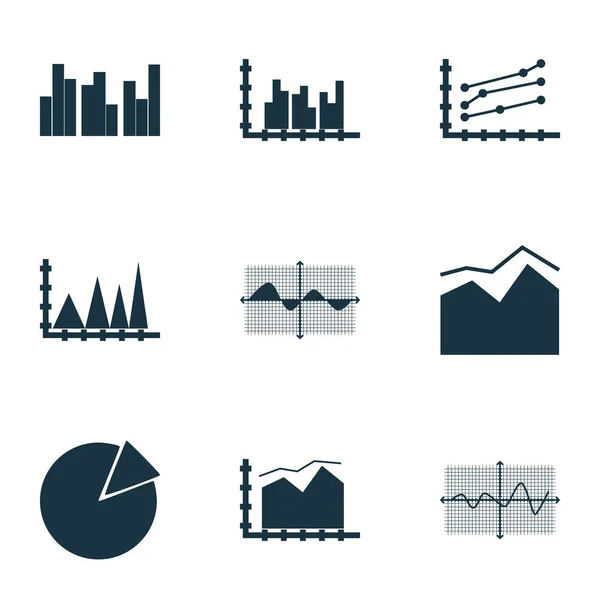 Conjunto de gráficos, diagramas e ícones estatísticos. Coleção de símbolos de qualidade premium. Ícones podem ser usados para web, app e UI design. — Vetor de Stock