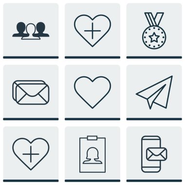 9 sosyal ağ simge kümesi. İçerir sık kullanılanlara ekle, telefon mesajlaşma, madalya ve diğer simgeler. Güzel tasarım öğeleri.