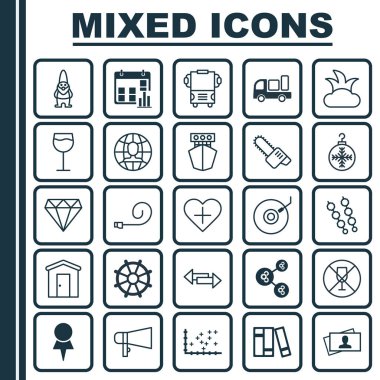 25 evrensel düzenlenebilir simgeler kümesi. Web, mobil ve App tasarım için kullanılabilir. Bush, gramofon, benzin kesici ve daha fazlası gibi unsurları içerir.