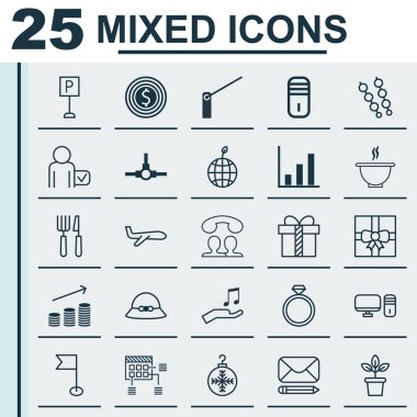 25 evrensel düzenlenebilir simgeler kümesi. Web, mobil ve App tasarım için kullanılabilir. Mesaj, kadın kap, dünya ekoloji ve daha fazlası gibi unsurları içerir.
