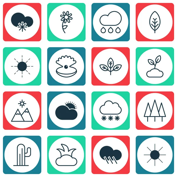 Sada 16 ekologie ikon. Obsahuje slunce, déšť, dešťové kapky a jiné symboly. Krásné designové prvky. — Stockový vektor