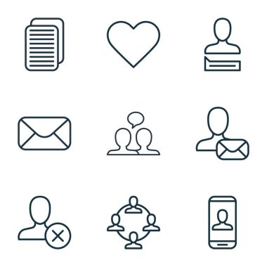 9 iletişim simgeler kümesi. Online mektup, mesaj, takip ve diğer simgeleri içerir. Güzel tasarım öğeleri.