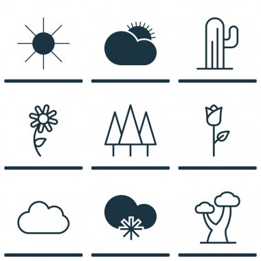 9 dünya simgeler kümesi. Sevgi çiçek, orman, güneş ışığı ve diğer simgeleri içerir. Güzel tasarım öğeleri.