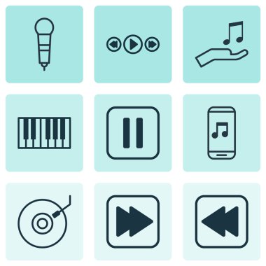 9 ses simgeler kümesi. Müzik kontrolü, ses mobil, mikrofon ve diğer simgeleri içerir. Güzel tasarım öğeleri.
