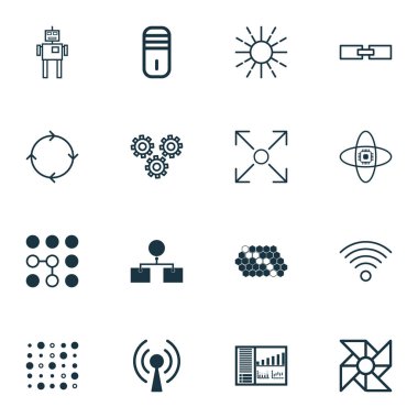 16 makine öğrenme simgeler kümesi. Yinelenen Program, ilgili bilgiler, program ve diğer simgeler dallanma içerir. Güzel tasarım öğeleri.