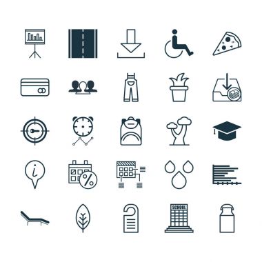 25 evrensel düzenlenebilir simgeler kümesi. Web, mobil ve App tasarım için kullanılabilir. Dilimlenmiş Pizza, anahtar kelime Pazarlama, çubuk grafik ve daha fazlası gibi unsurları içerir.