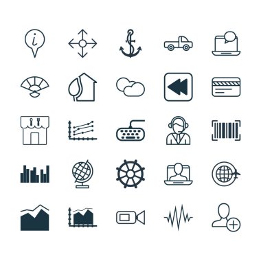 25 evrensel düzenlenebilir simgeler kümesi. Web, mobil ve App tasarım için kullanılabilir. Bilgi: işaretçi, Video kamera, kalp atışı ve daha fazlası gibi unsurları içerir.