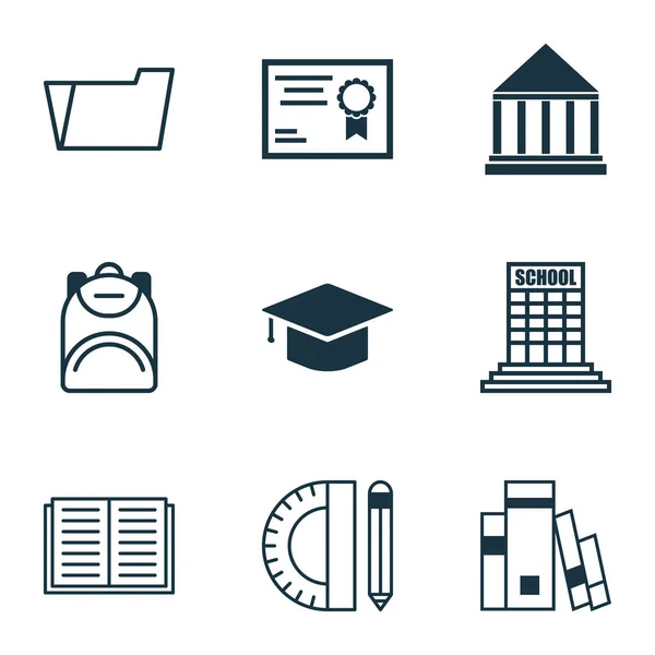 Set de 9 iconos escolares. Incluye herramientas de educación, Academia, Haversack y otros símbolos. Hermosos elementos de diseño . — Vector de stock