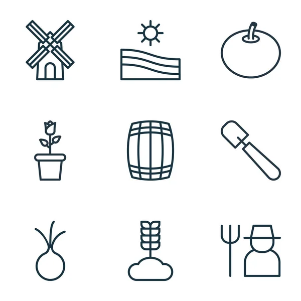 Set von 9 Pflanzensymbolen. enthält Blümchen, Mühle, Schaufel und andere Symbole. schöne Gestaltungselemente. — Stockvektor