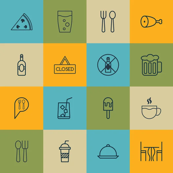 Set de 16 iconos de restaurante. Incluye Soda, Lolly, Comer casa y otros símbolos. Hermosos elementos de diseño . — Archivo Imágenes Vectoriales