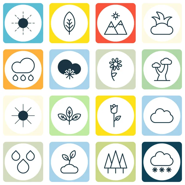 Set di 16 icone Harmony. Include Rovere, Bush, Girasole e altri simboli. Bellissimi elementi di design . — Vettoriale Stock