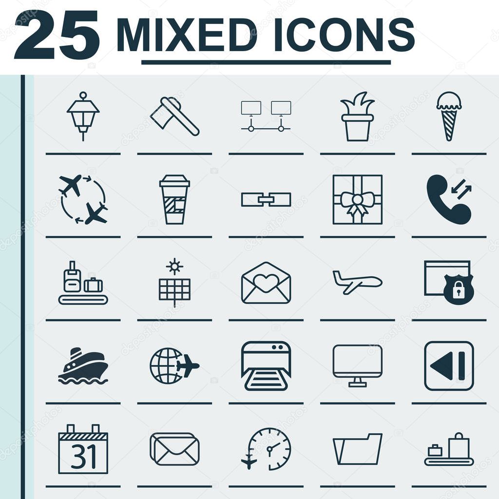 Set Of 25 Universal Editable Icons. Can Be Used For Web, Mobile And App Design. Includes Elements Such As Travel Clock, Date, Document Case And More.