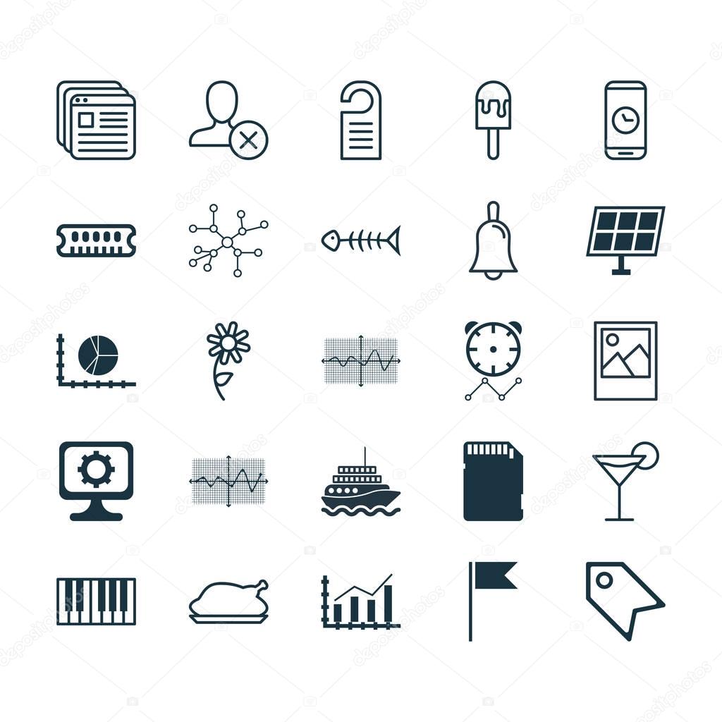 Set Of 25 Universal Editable Icons. Can Be Used For Web, Mobile And App Design. Includes Elements Such As Crooked Pointed Line, Seafood Skeleton, Flag Point And More.