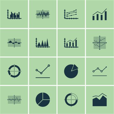 Grafikler, diyagramlar ve istatistik simgeleri kümesi. Kaliteli sembol koleksiyonu. Simgeler web, uygulama ve UI tasarımı için kullanılabilir.