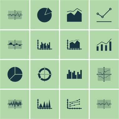 Grafikler, diyagramlar ve istatistik simgeleri kümesi. Kaliteli sembol koleksiyonu. Simgeler web, uygulama ve UI tasarımı için kullanılabilir.