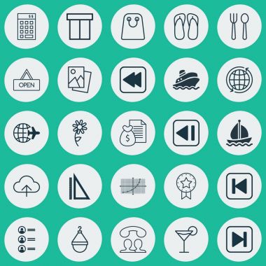 25 evrensel düzenlenebilir simgeler kümesi. Web, mobil ve App tasarım için kullanılabilir. Konuşan insanlar, Tur ve daha fazla nakliye dünya gibi unsurları içerir.