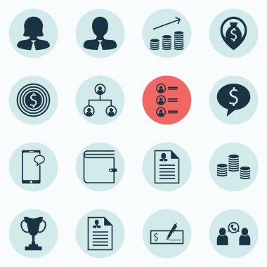 16 saat simgeler kümesi. Özgeçmiş, ağaç yapısı, iş kadını ve diğer simgeleri içerir. Güzel tasarım öğeleri.