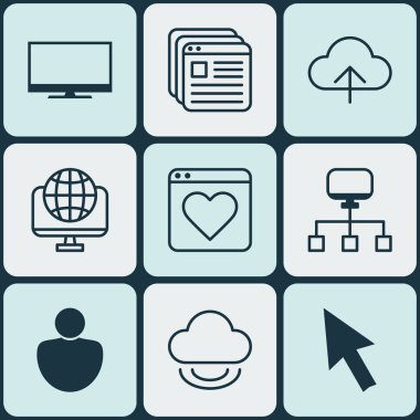 9 Web simgeler kümesi. Web yer imleri, fare, insan ve diğer simgeleri içerir. Güzel tasarım öğeleri.